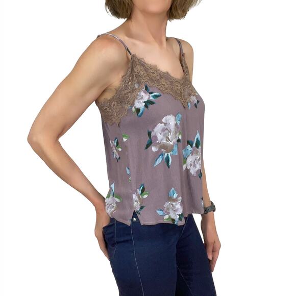 Hem & Thread Floral Cami Sz S 2 4 New Mauve Purple Lace Rayon Tank Top Camisole - Picture 2 of 9